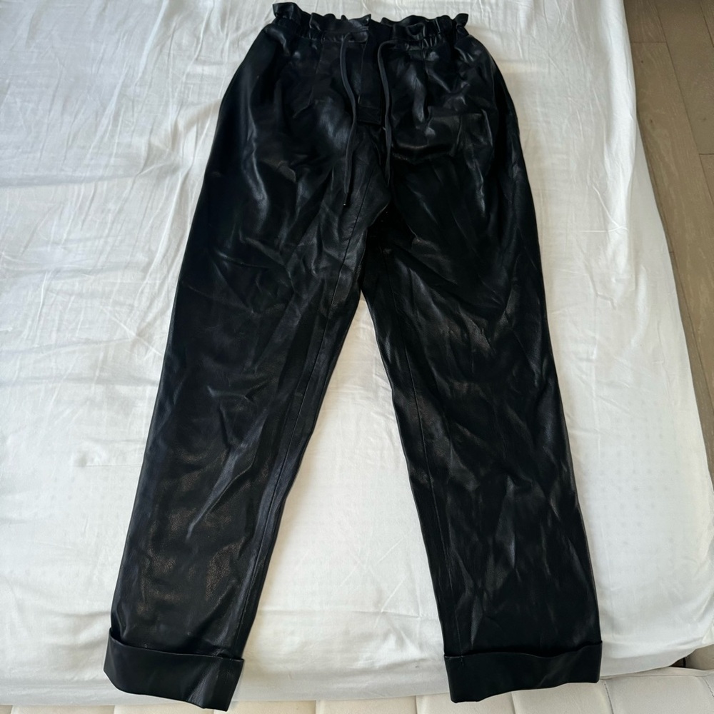 REVOLVE Black Faux Leather Paperbag Waist Pants